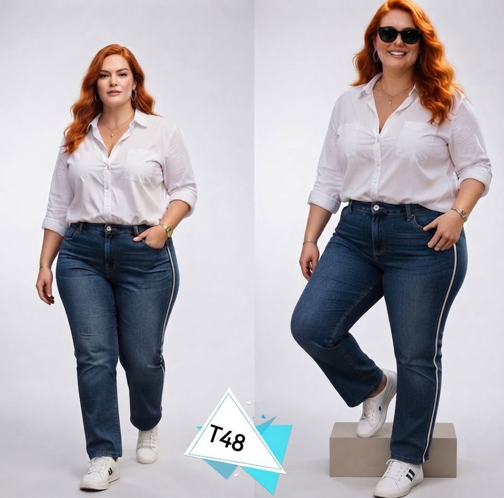 Jean Essentials T48 skinny élastiqué bleu denim avec 2 bandes blanches sur les côtés 🩵💙 