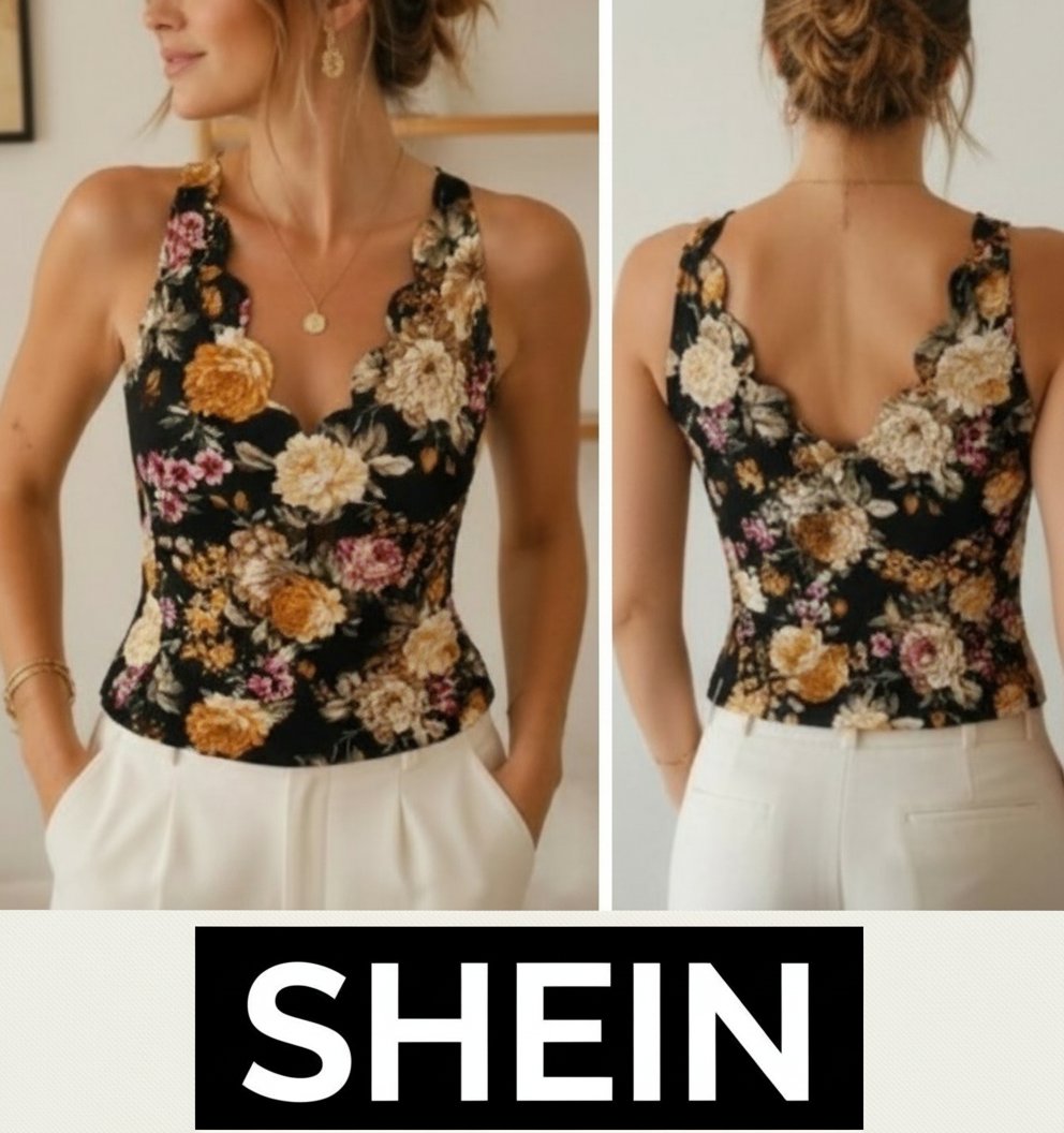 Joliiiiii haut Shein T38 imprimé floral noir 🌸🌺❤️ 