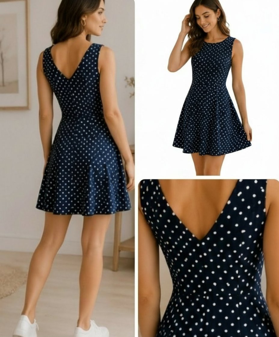 Joliiiiiie robe H&M T42 bleue nuit à petits pois mini cloche 🌺🌸🌺 