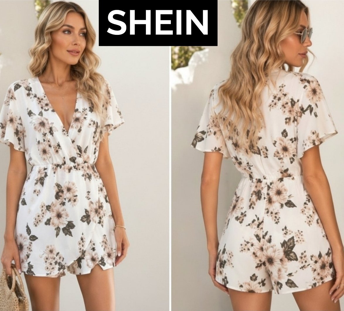 Joliiiiii combishort Shein T38 imprimé floral blanc 🤍💖💛 