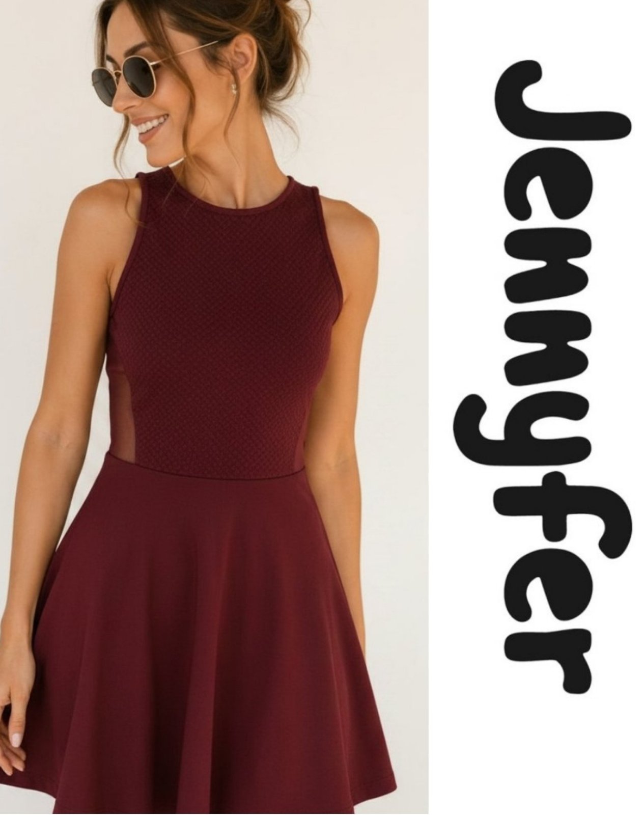 Joliiiiiie robe Jennyfer T38 couleur Burgundy cerise très stylée évasée avec mousseline sur les côtés 💜🩶💜 