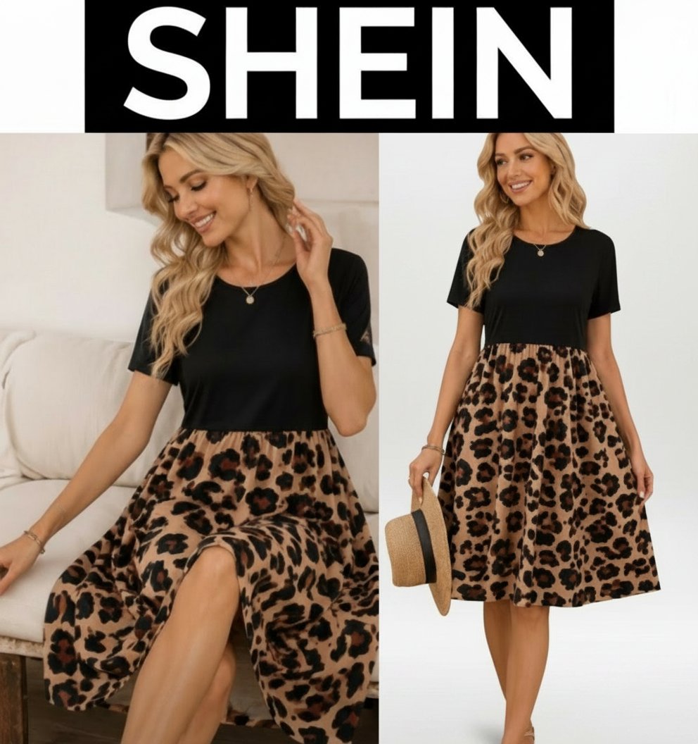 Joliiiiiie robe Shein T42 noire avec design guepard état neuf 💛💛❤️ 