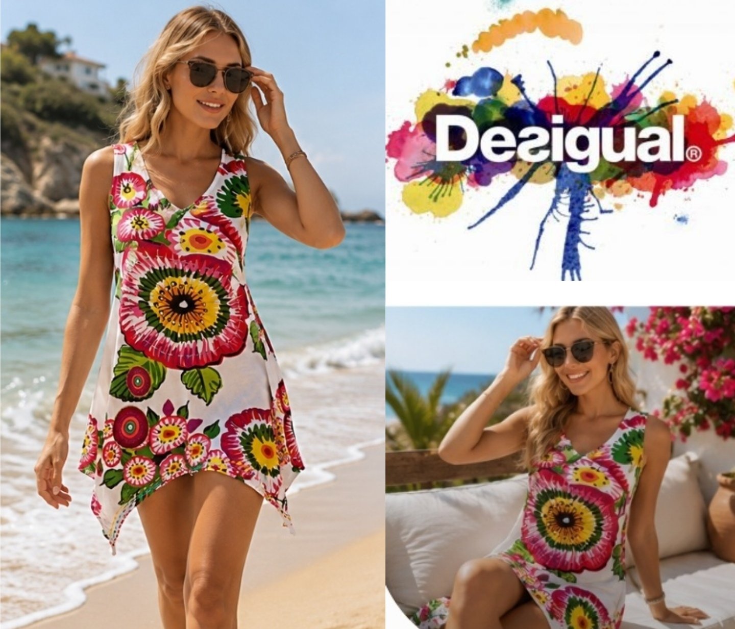 Joliiiiiie robe de plage Desigual T36 blanche avec joli 🏖️🏝️👗 