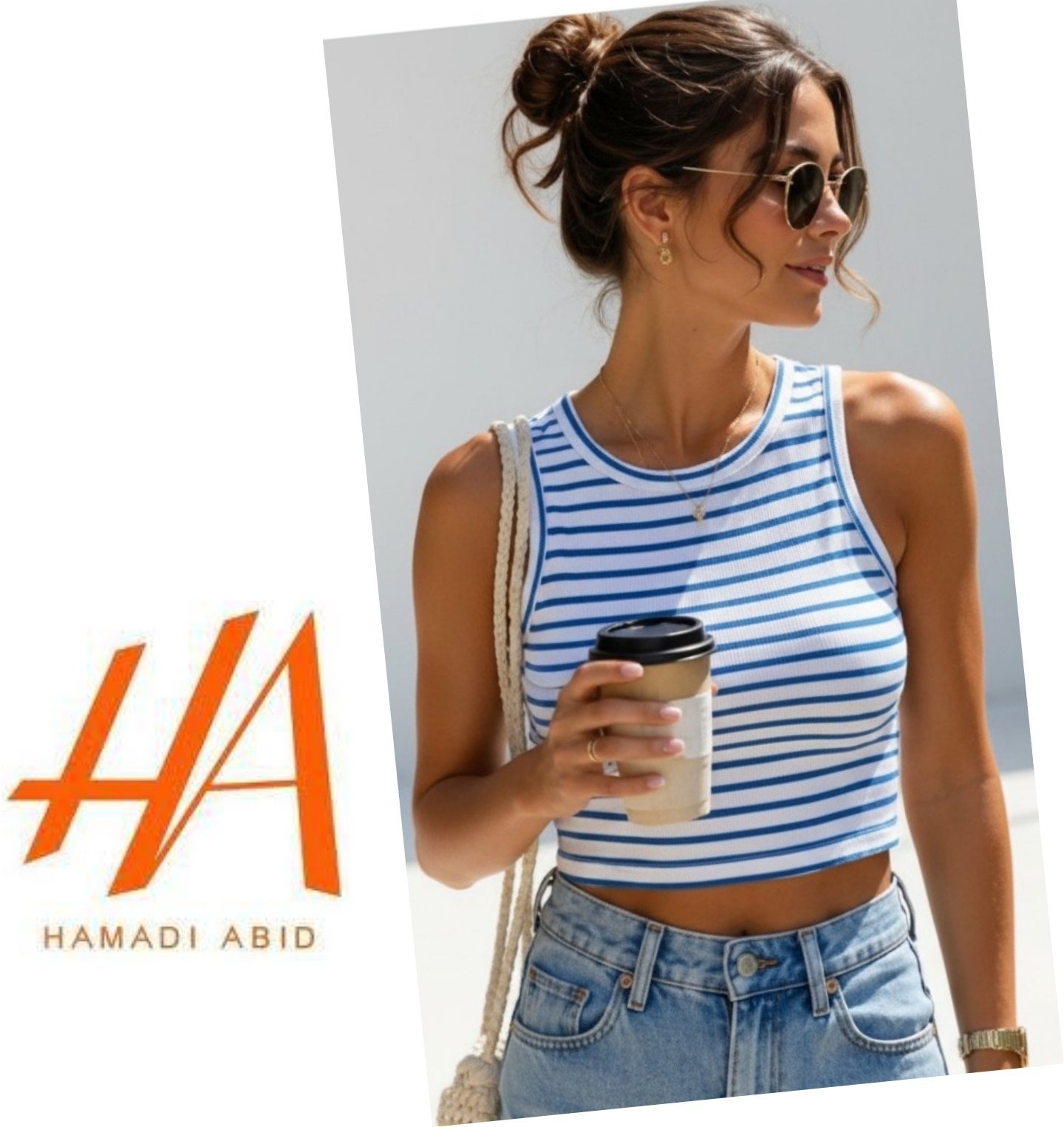 Joliiiiii crop top HA T42 blanc rayé au bleu très coquet, 💙🤍💙 