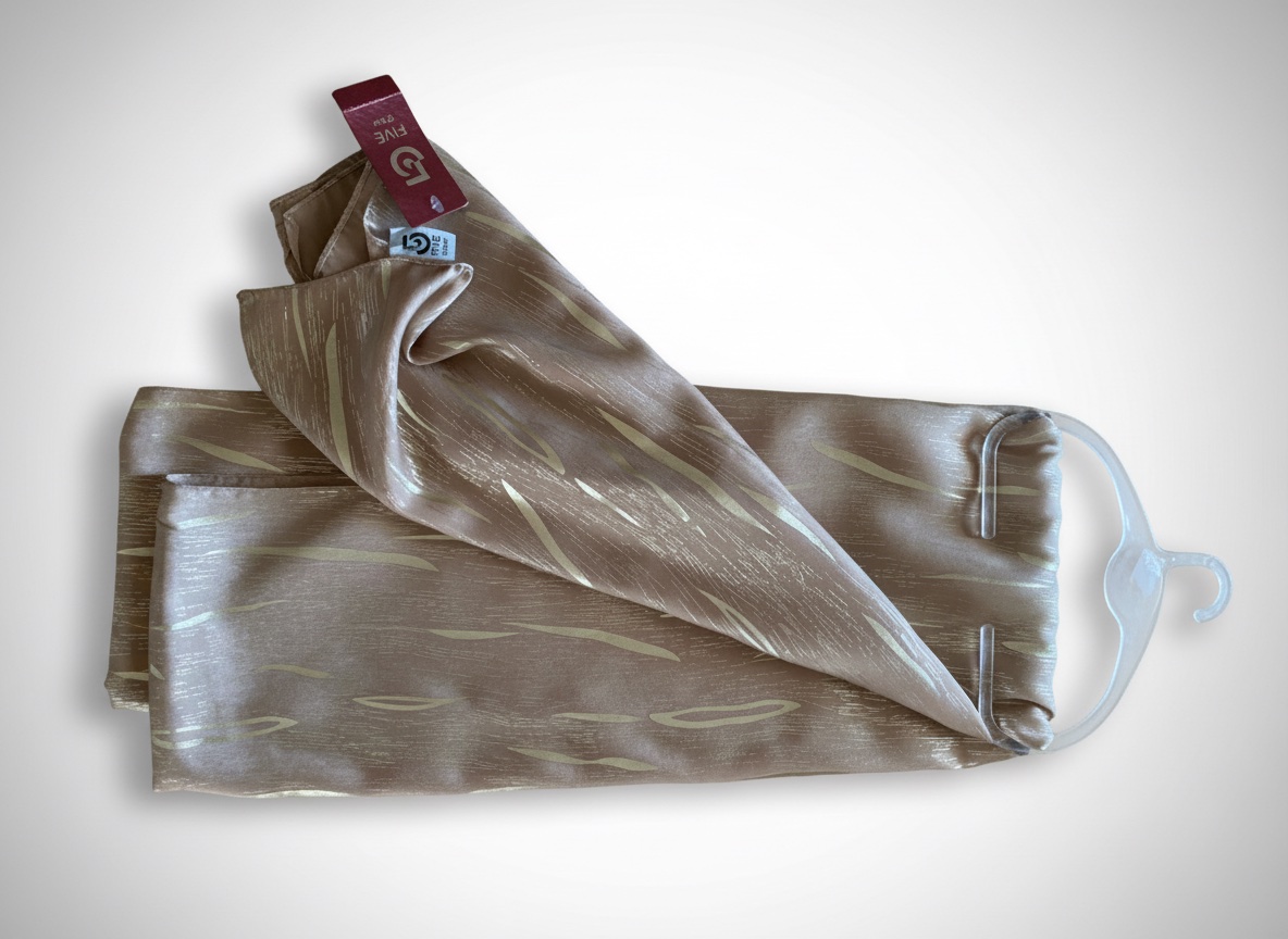 Foulard rectangulaire en satin de couleur camel avec motifs dorés