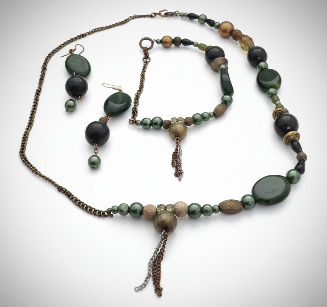 Parure en perle vert foncé
