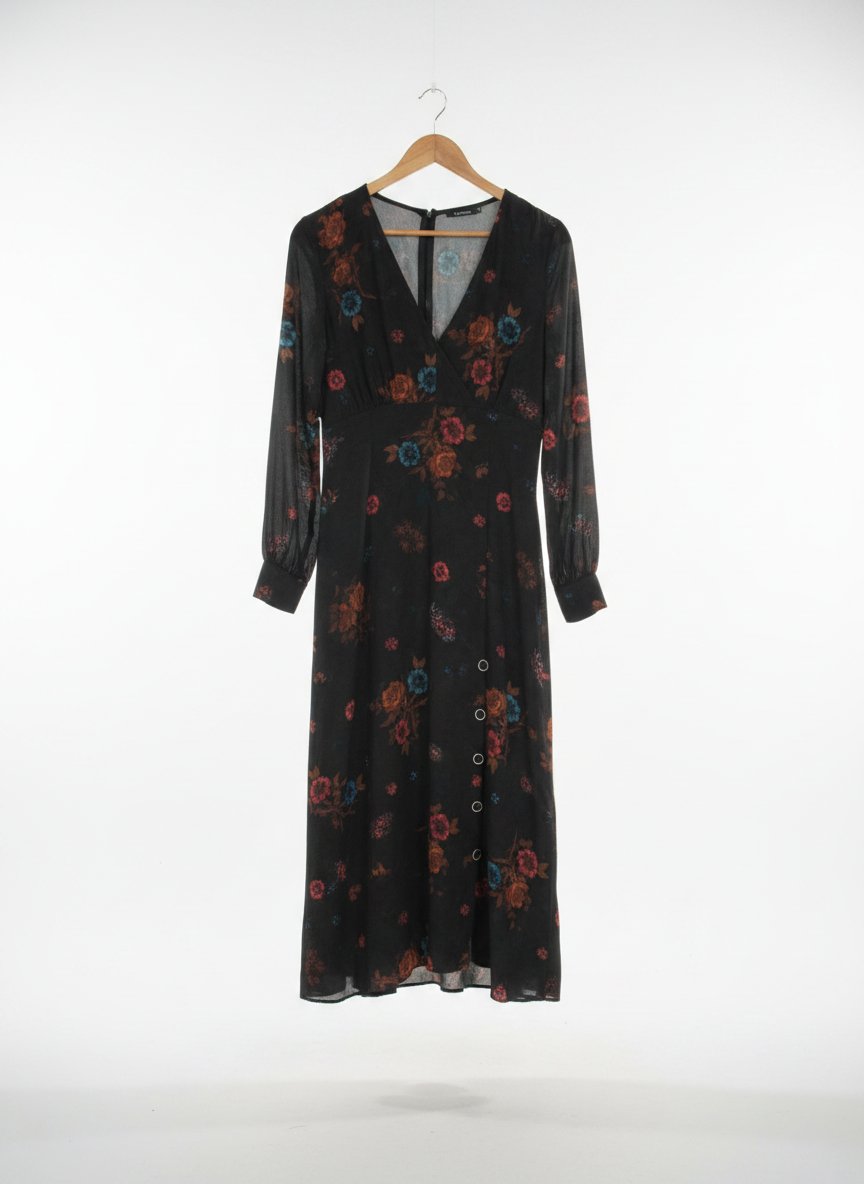 Une robe d'ètè  longue noire avec des fleurs colorées