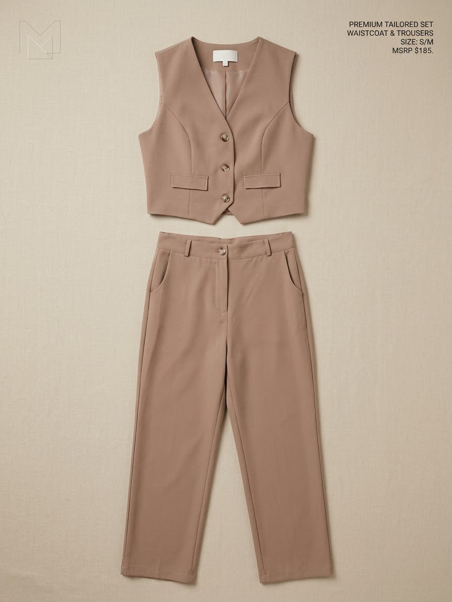 Un ensemble élégant et moderne couleur beige, composé d'une veste raffinée et d'un pantalon assorti pour une allure chic au quotidien.