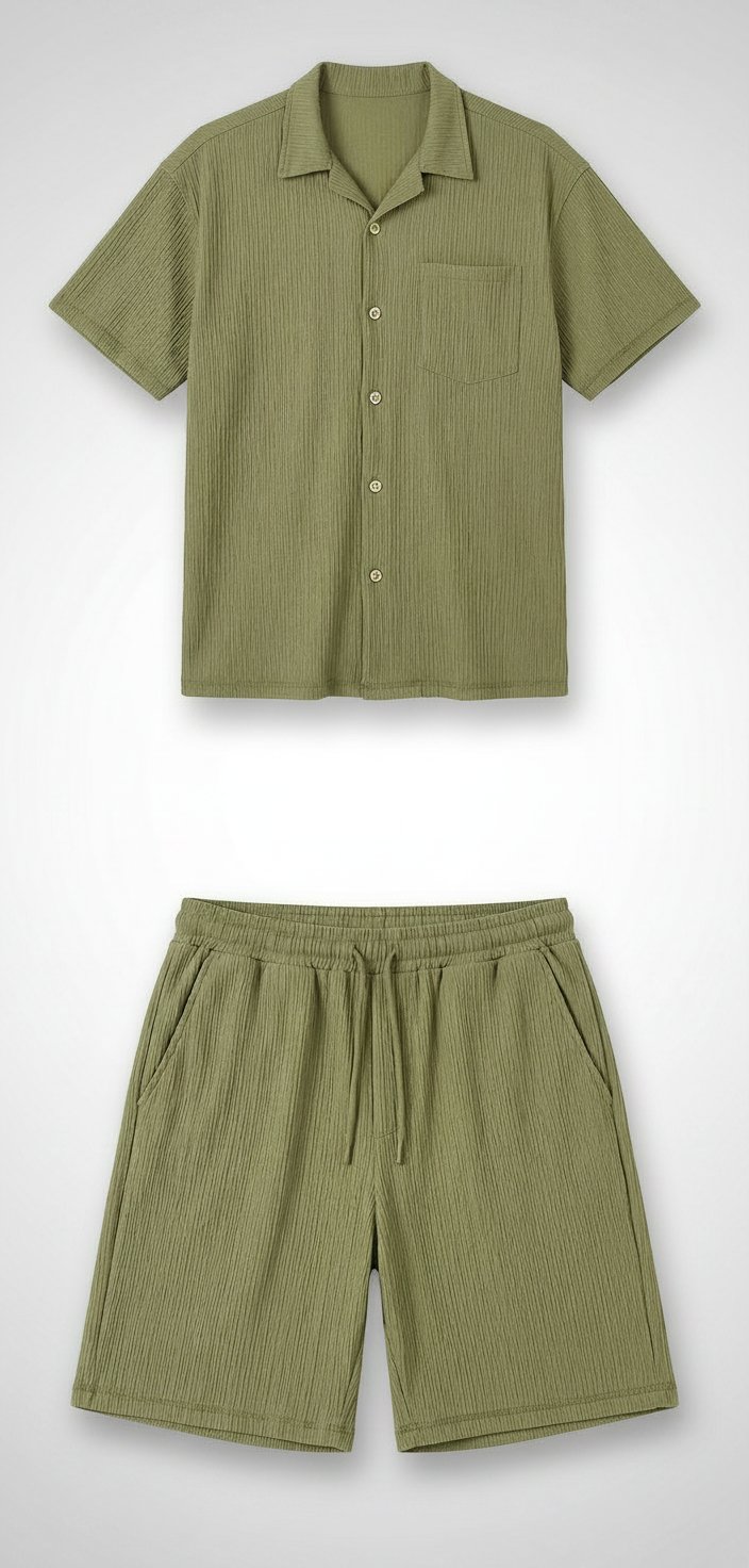 Ensemble short+chemise vert militaire 