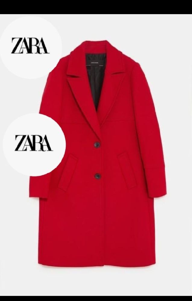 Manteau long en laine rouge❤️ Zara avec poches comme neuf✨️✨️✨️👌  sans défaut  taille s  ❤️ 