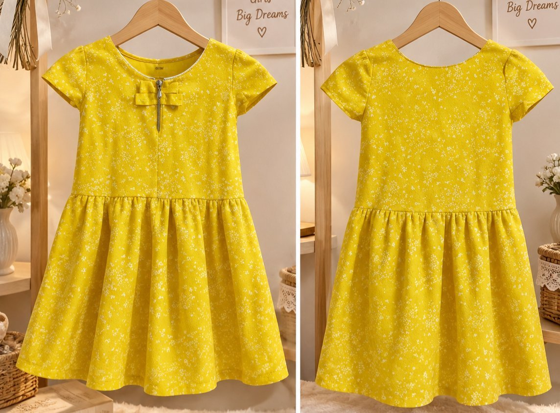 Robe fille jaune fleurie 