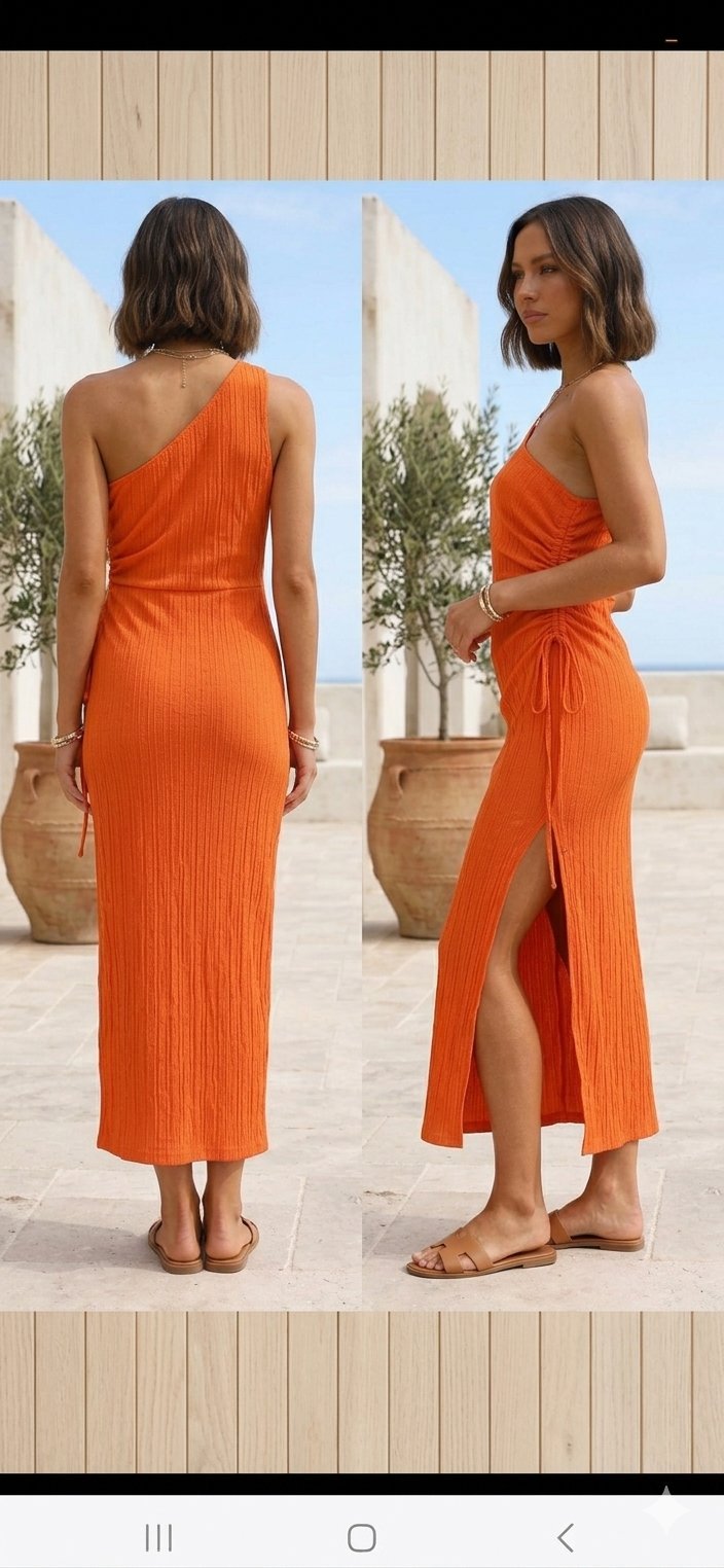  Robe longue fendue sur le côté, sans manches, à une épaule 