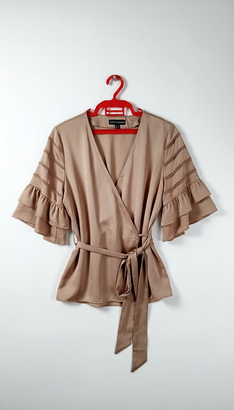 Chemise trop belle,trop chic,teterbat bel 5it papillon,couleur camel,la taille 44,46 