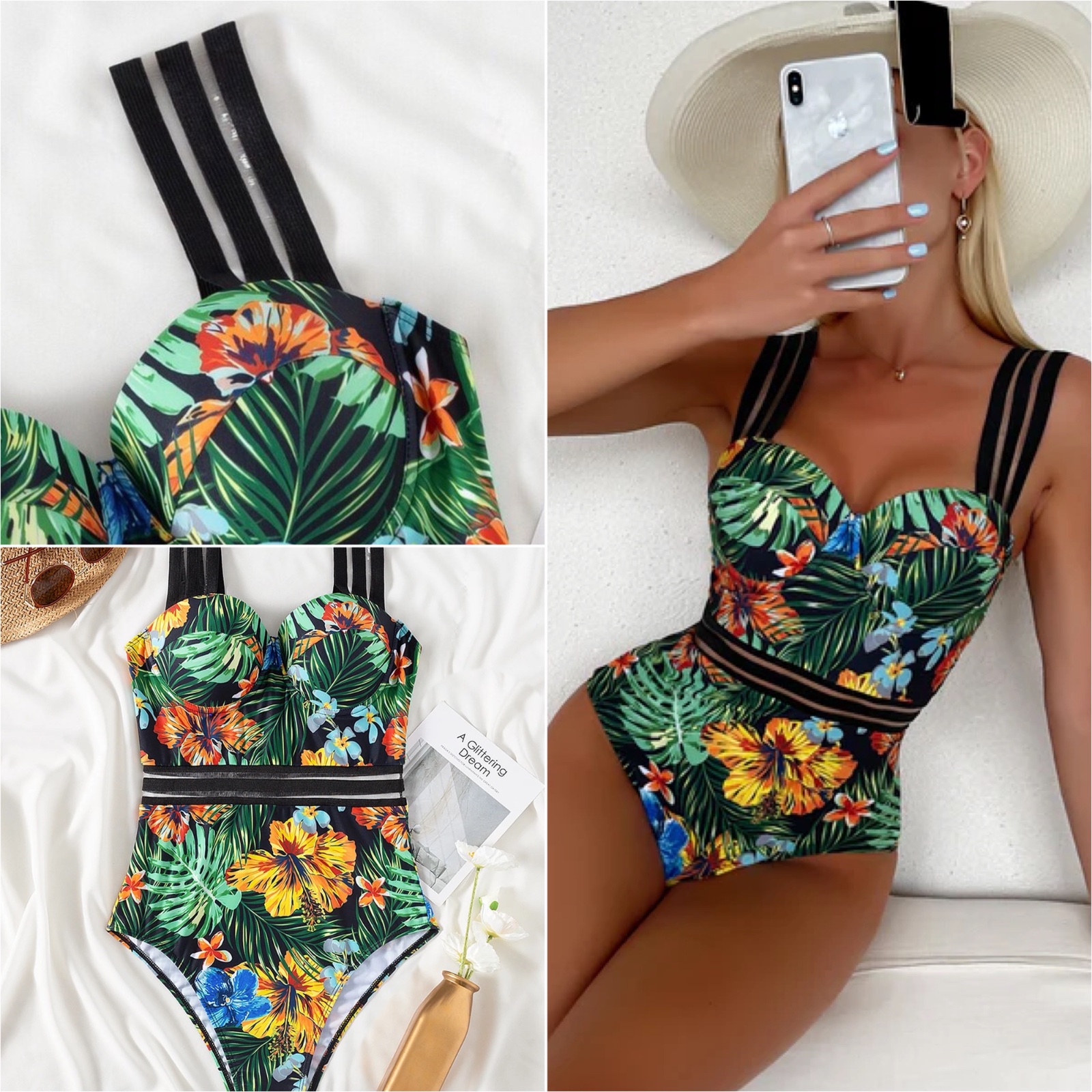 Maillot de bain une pièce à imprimé tropical