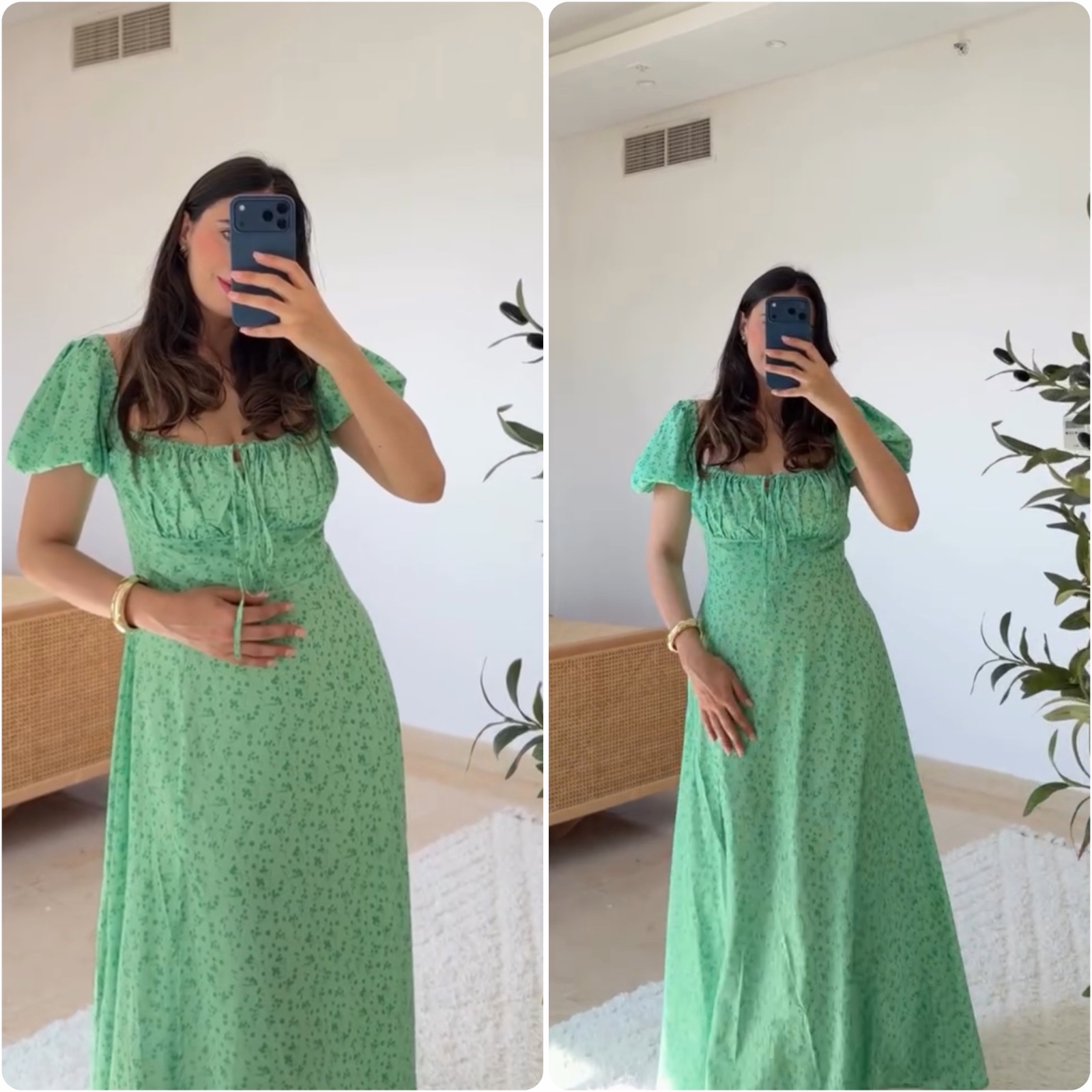 Robe longue et fluide, très féminine, dans un vert menthe clair. 🌿