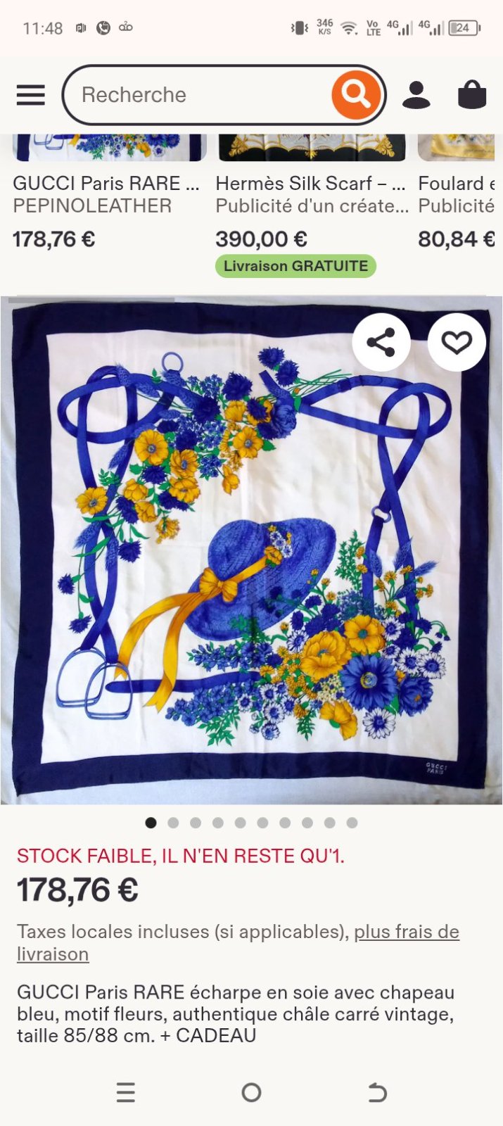 Foulard  soie neuf gucci made in france paris