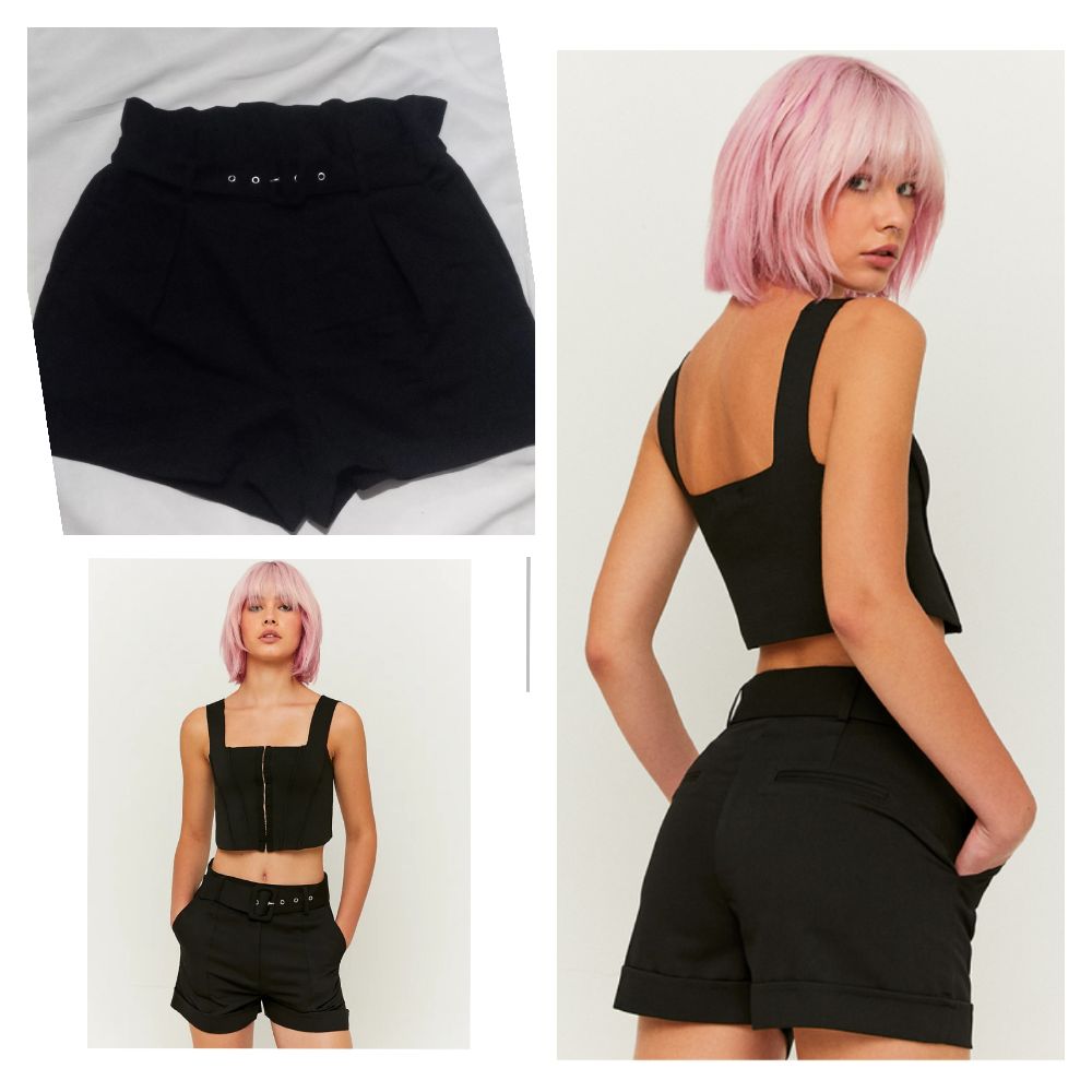 joli short noir courte avec revers et ceinture très  stylée  et chic