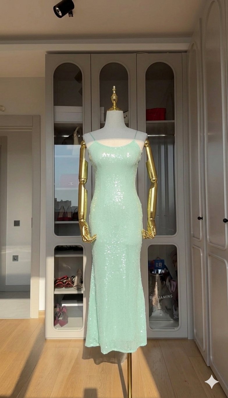 Robe seethrough vert d'eau