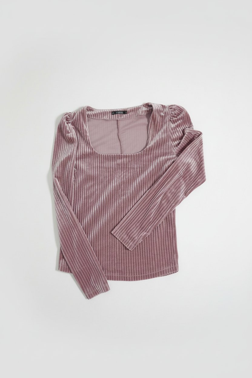 Pull ajuster manche bouffante tissu plissé 