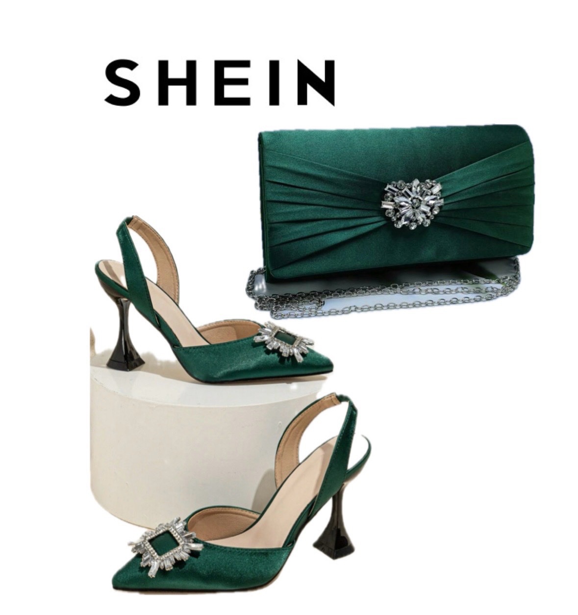 Talon en vert avec pochette 