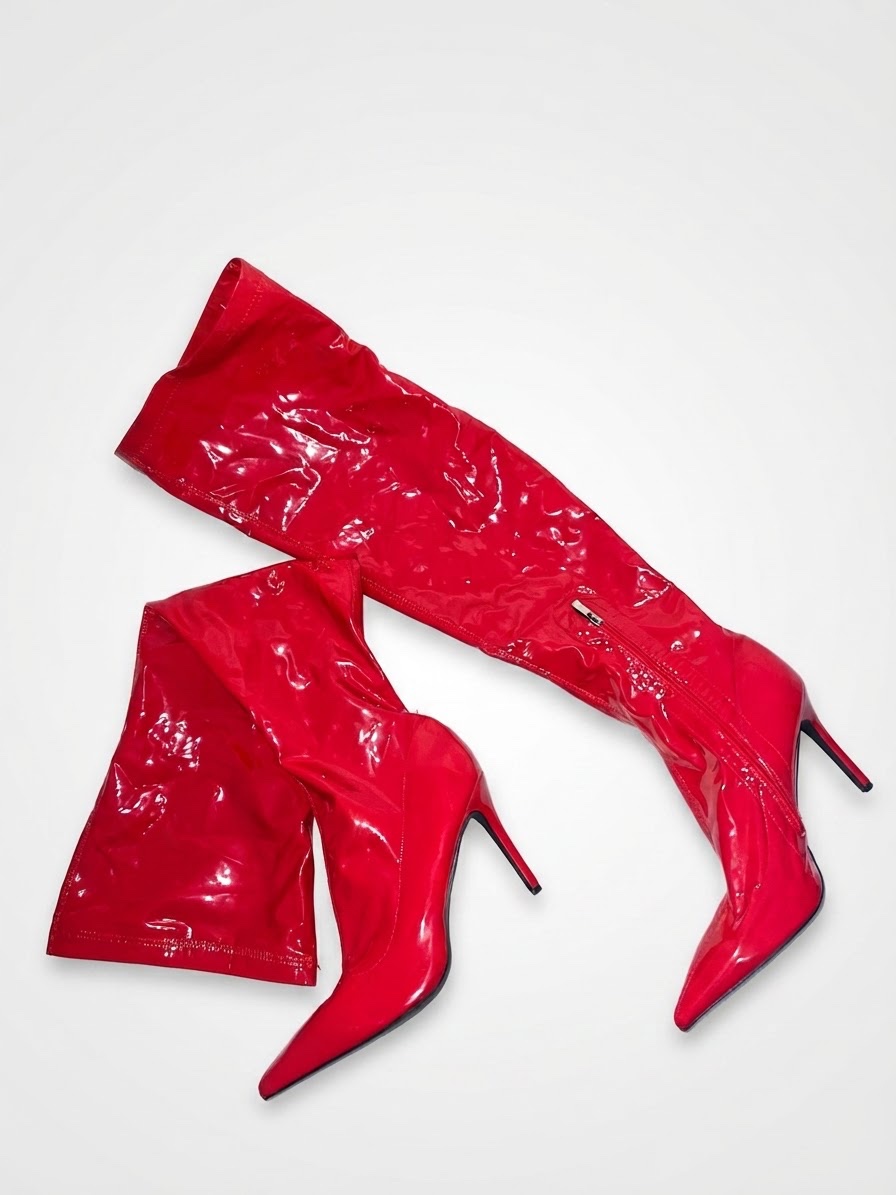 Red Patent Thigh-High Boots 44 