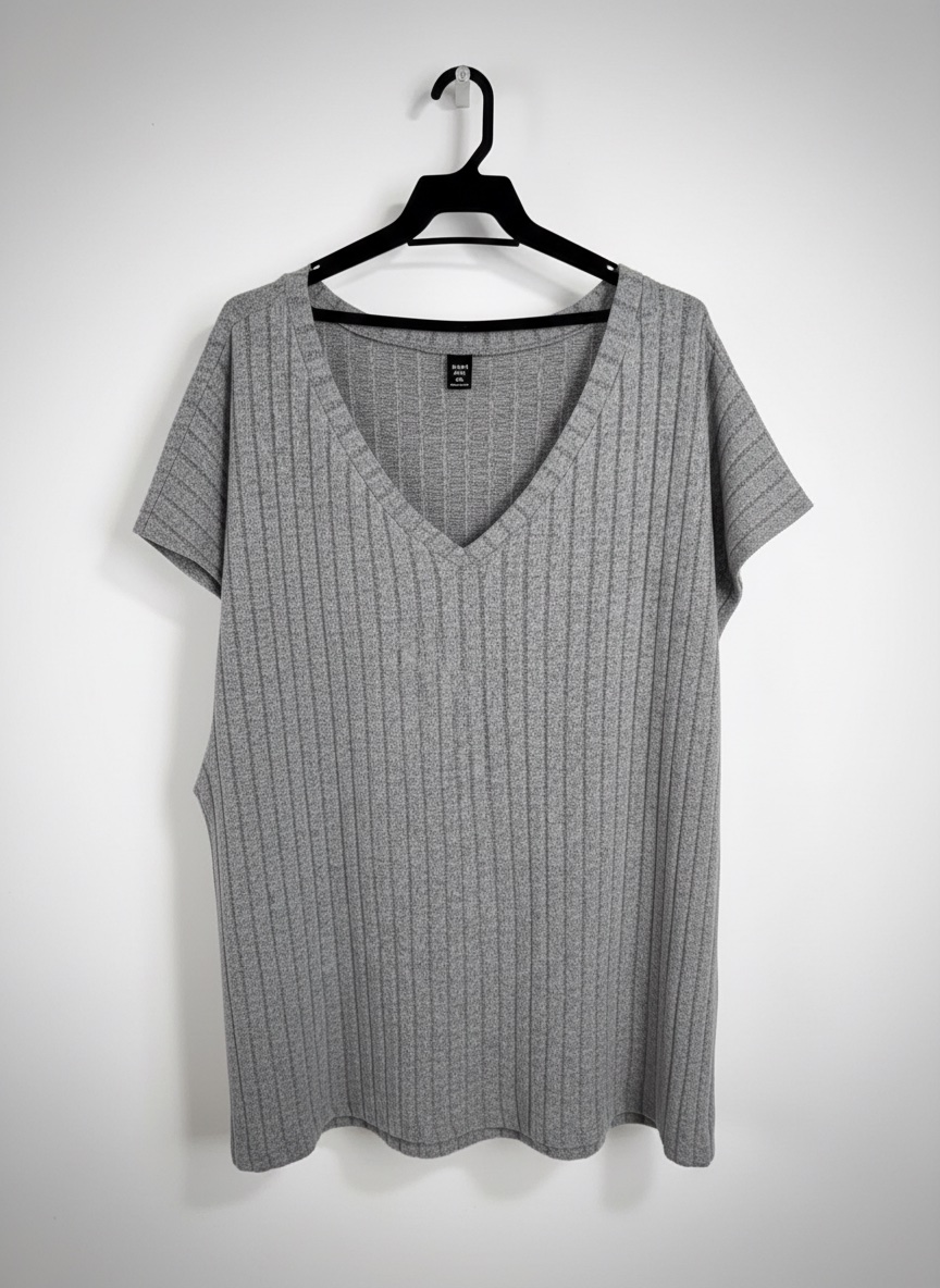 Haut/t-shirt en maille côtelée gris Shein
