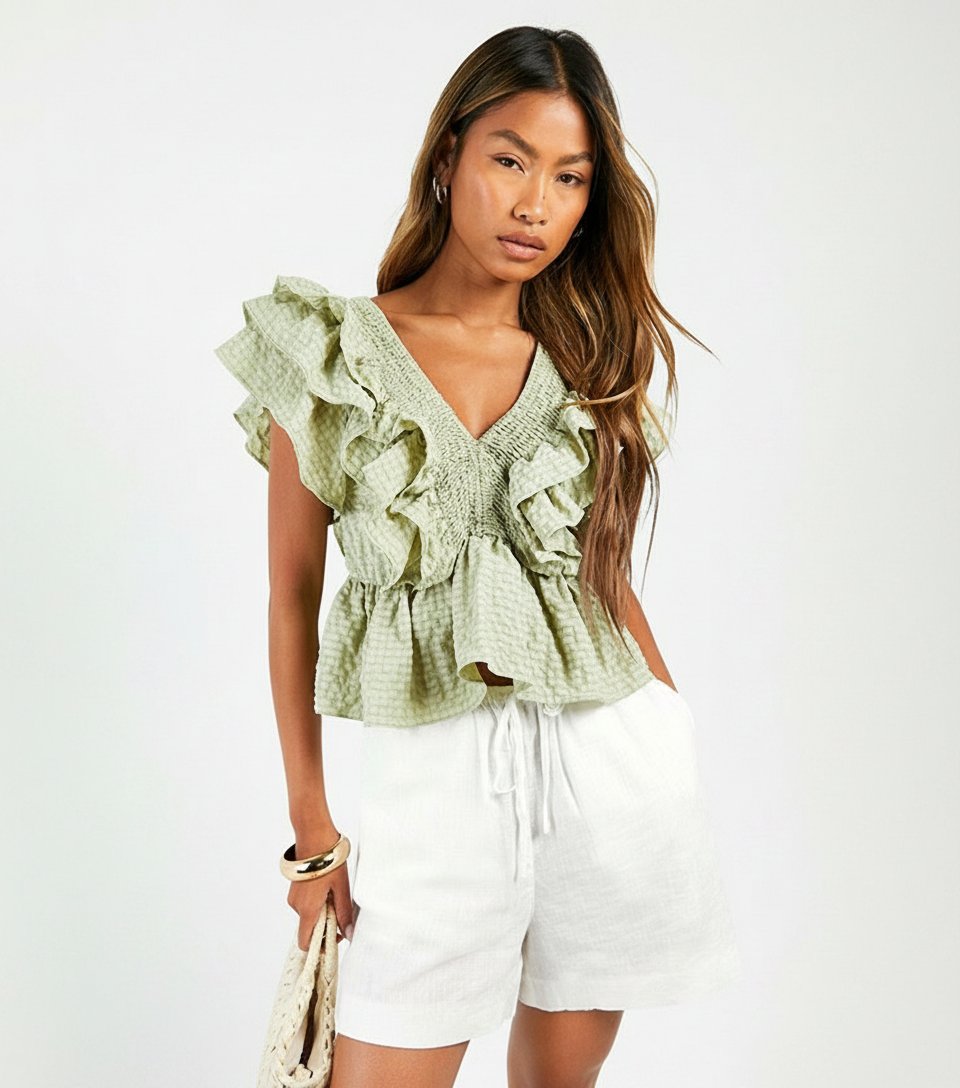 Blouse verte a volants 