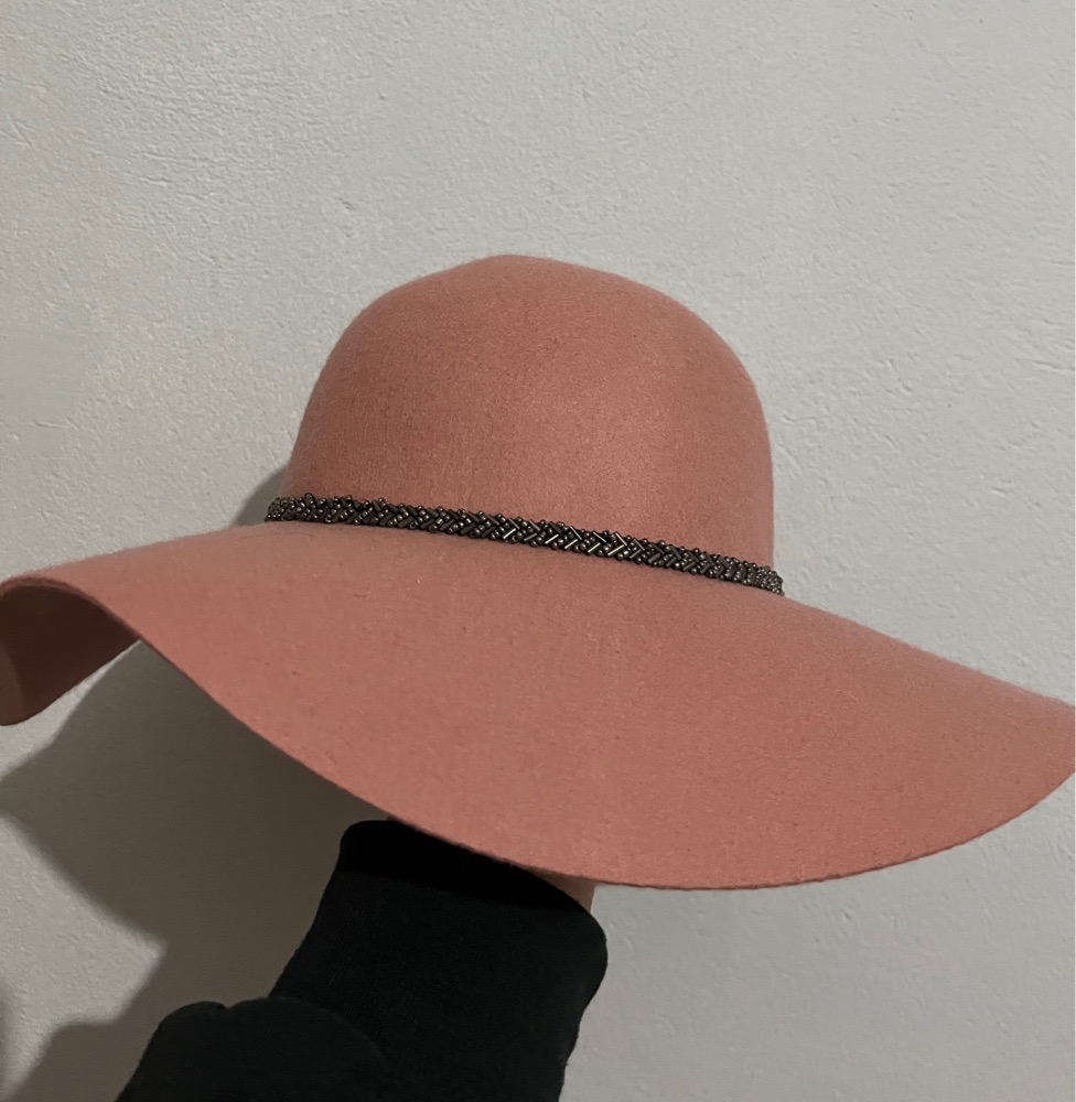 Chapeau femme élégant à large bord Rose poudré 
