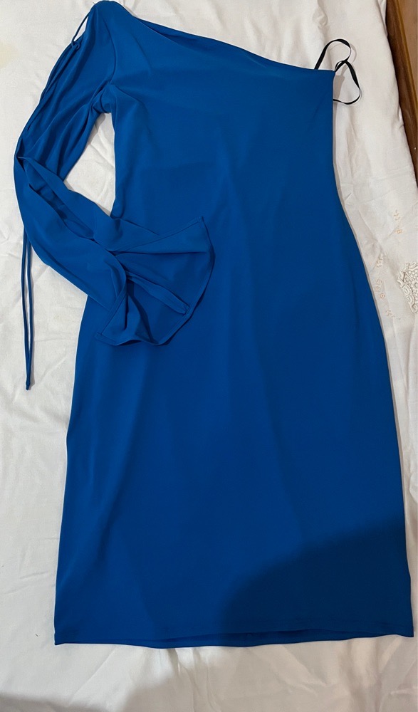 Robe je m'en fou bleu mi-longue de taille M