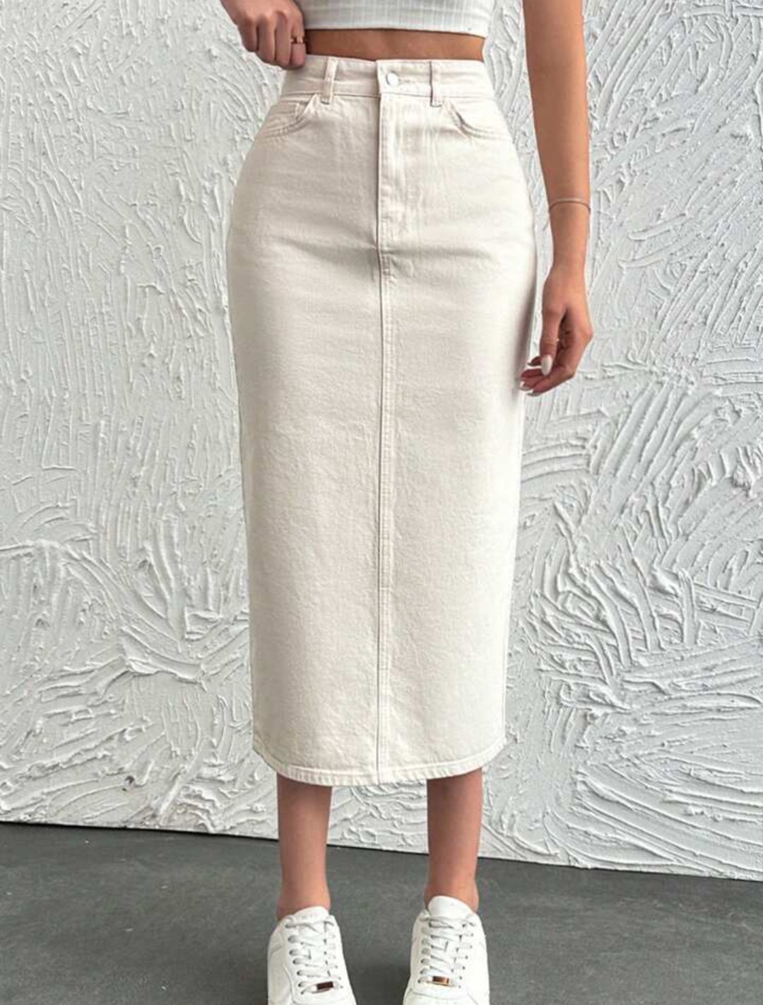 Jupe longue en jean beige