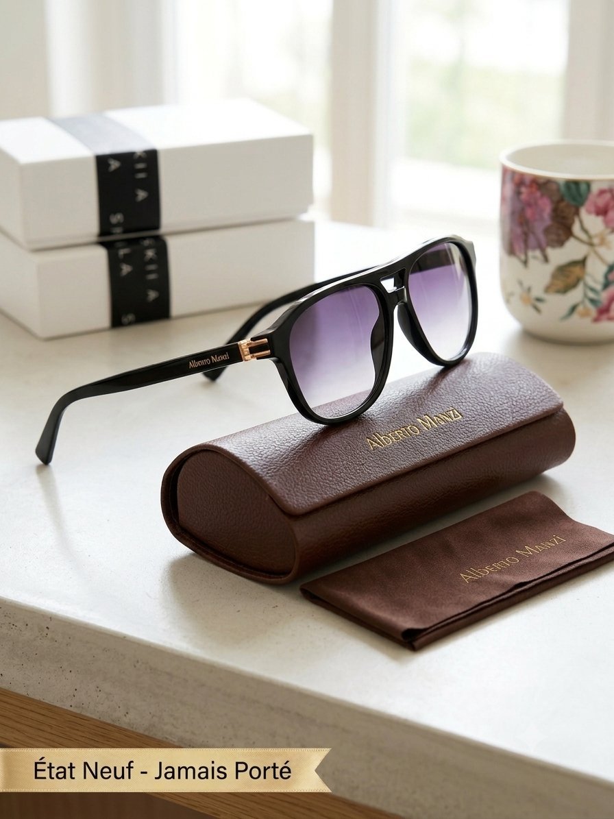 Lunettes de soleil Alberto Manzi – Style Aviateur Chic (Neuves)