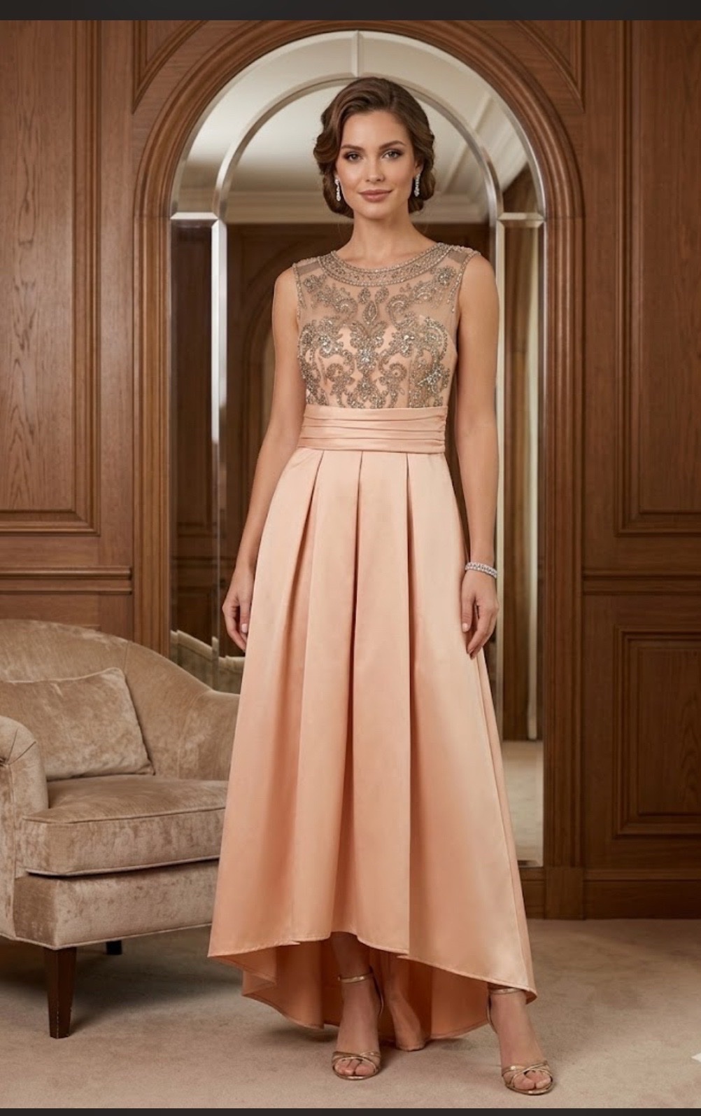 Robe soirée brodée avec des shwarovskis rose poudré taille S/M 