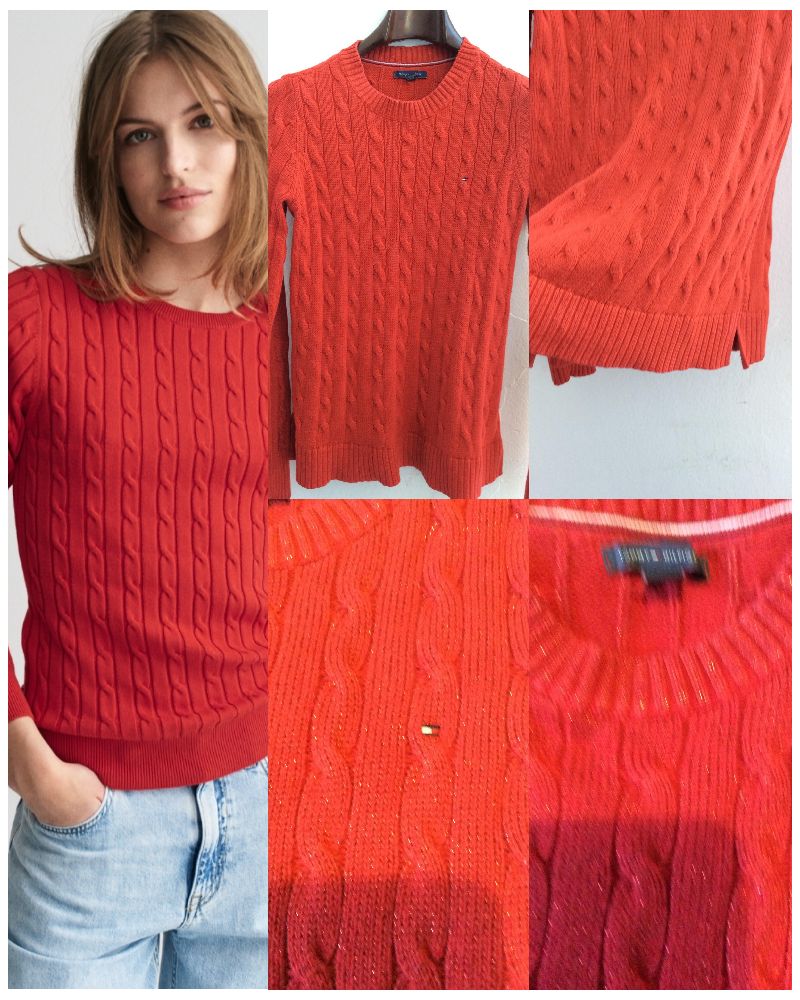 Pull ras du cou en maille de coton stretch à torsades