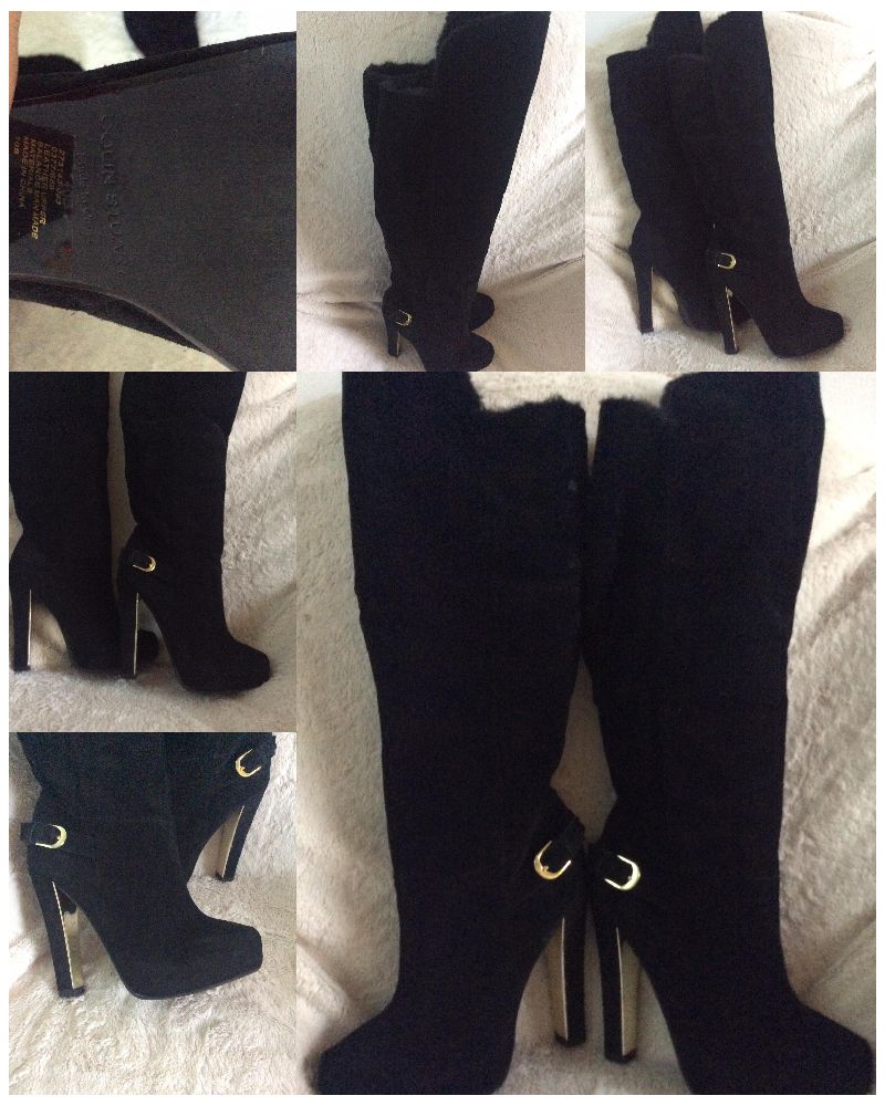Bottes noires en daim suédine à talon 