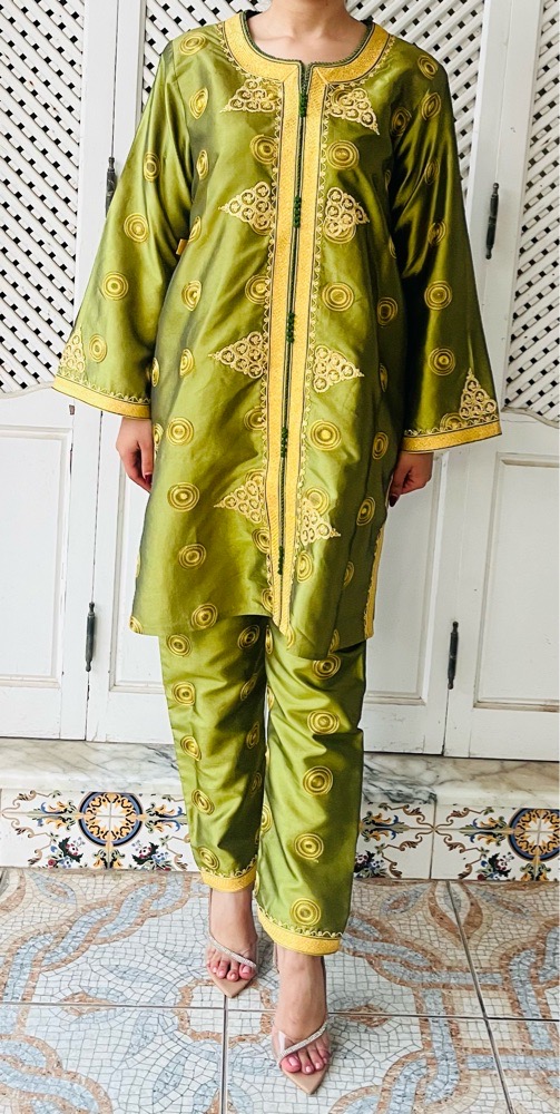 Caftan vert tissu tafta