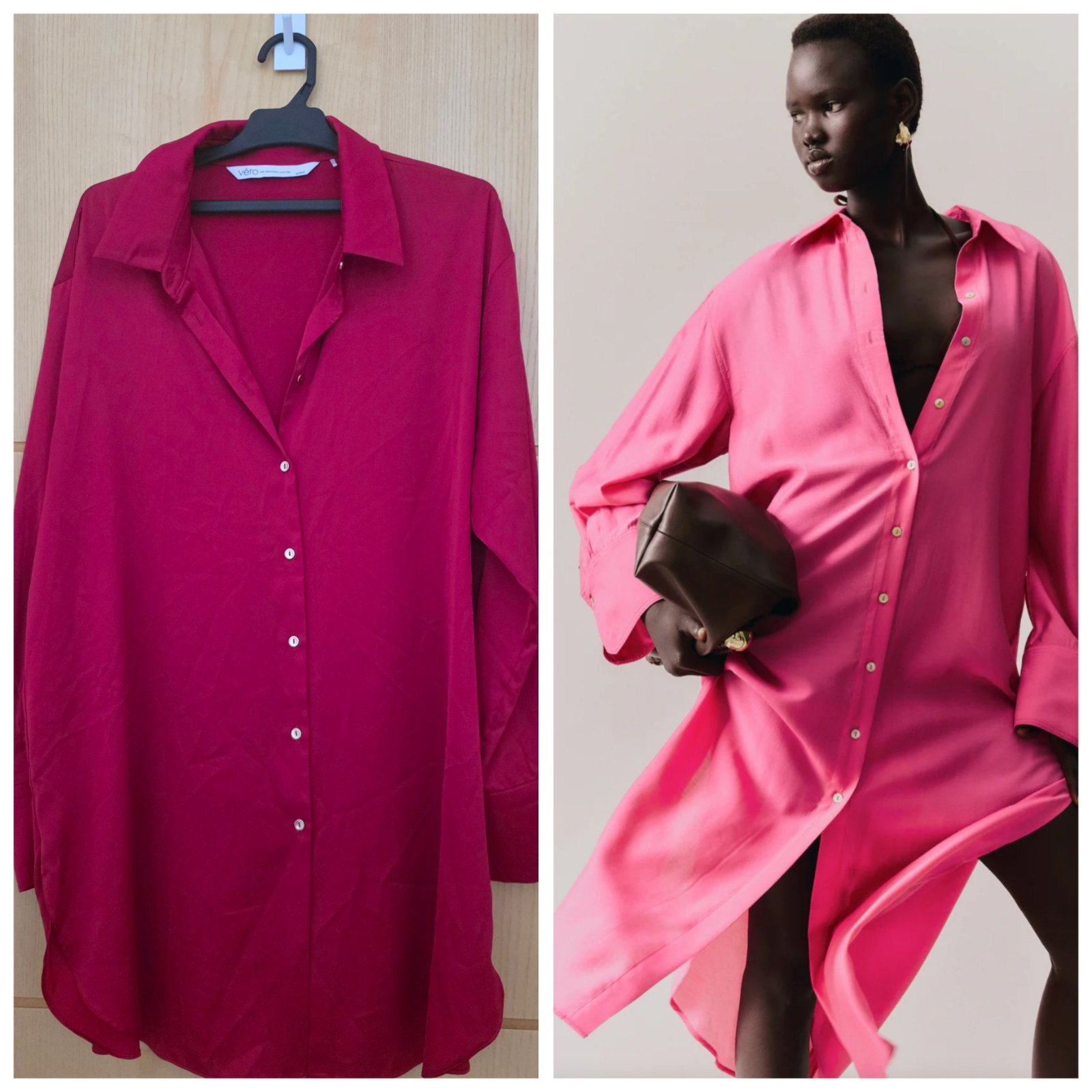 Robe chemisier rouge cerise en satin long 86 cm.