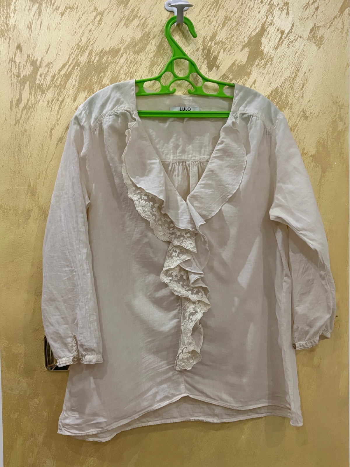 Blouse Liu Jo neuve en lin avec détails jabot à volants bordé de dentelle