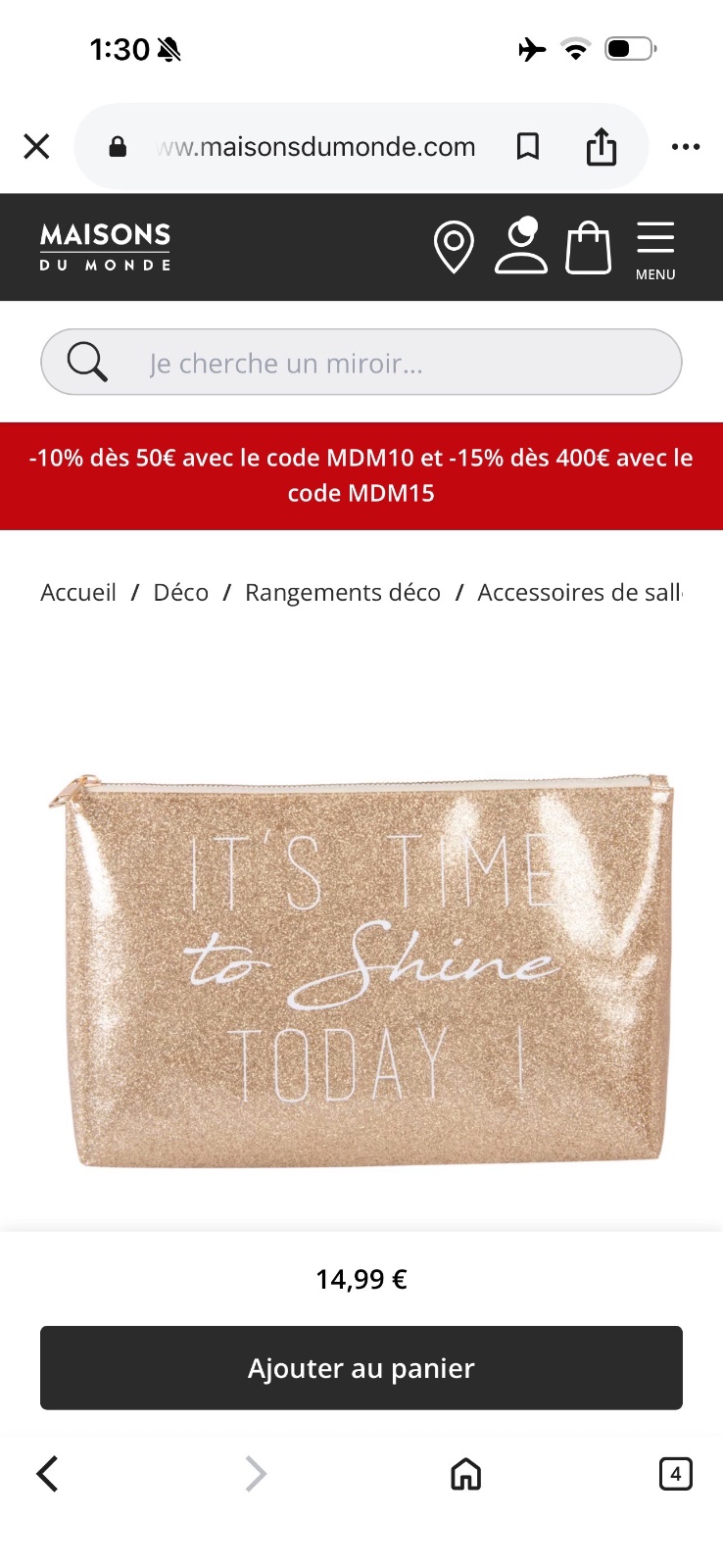 Trousse à paillettes dorées imprimé blanc De chez Maison du monde 