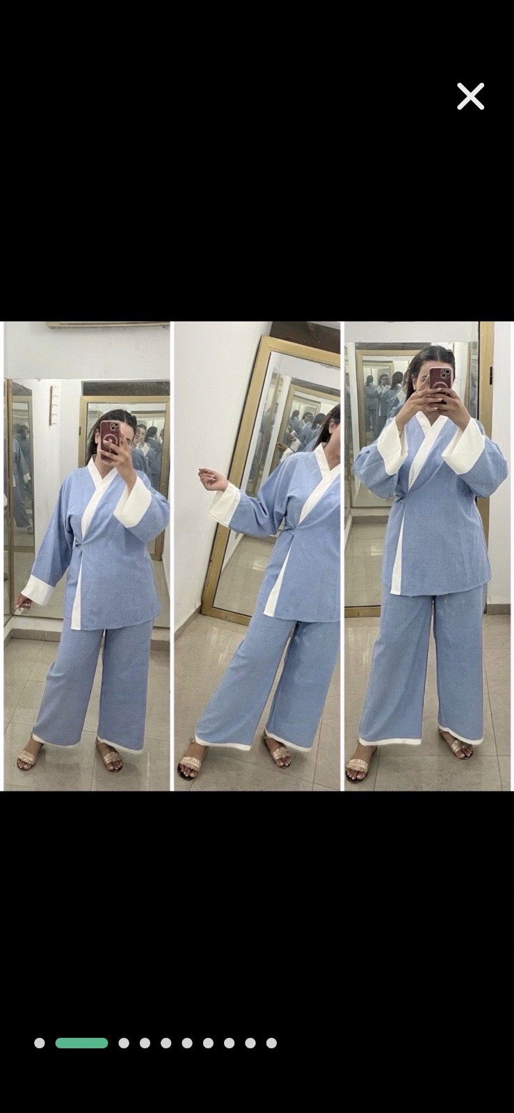 Set croisé bling bling en bleu de style kimono: haut portefeuille à nouer et d'un pantalon large assorti