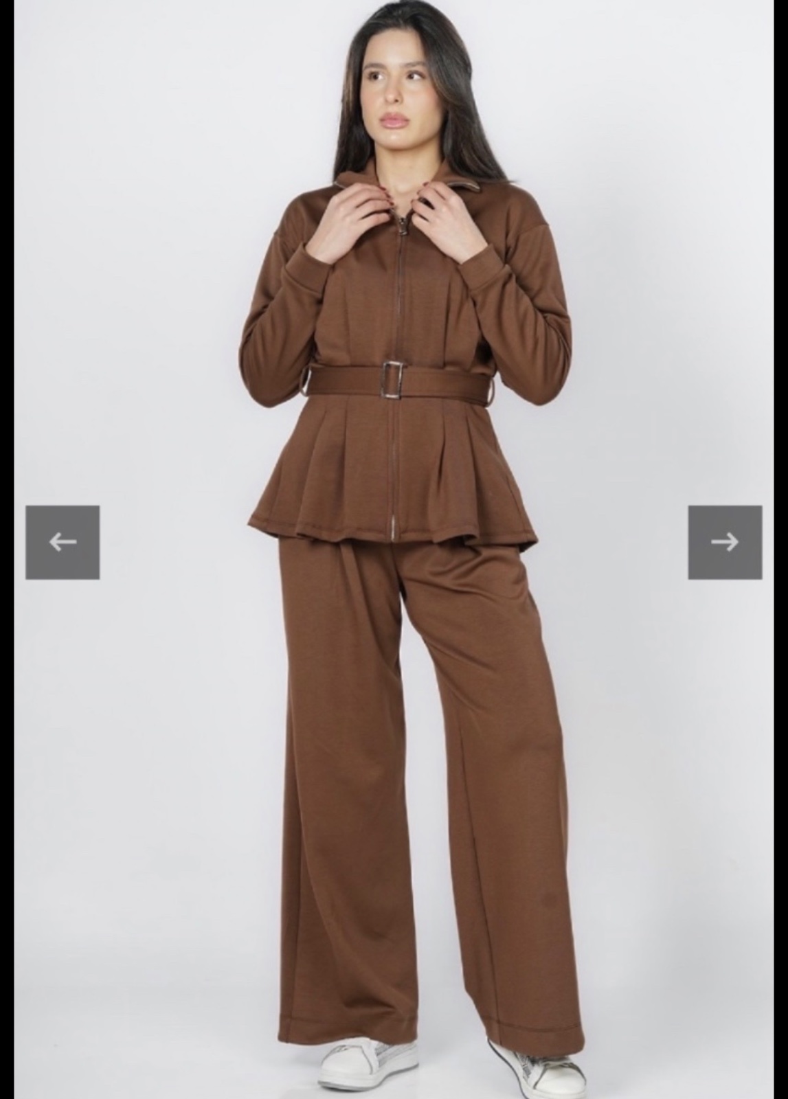 Set Kastelo Neuf : Veste Zippée à Basque et Ceinture Ajustable - Col Montant + Pantalon Large Fluide à Pinces et Taille Haute Élastiquée