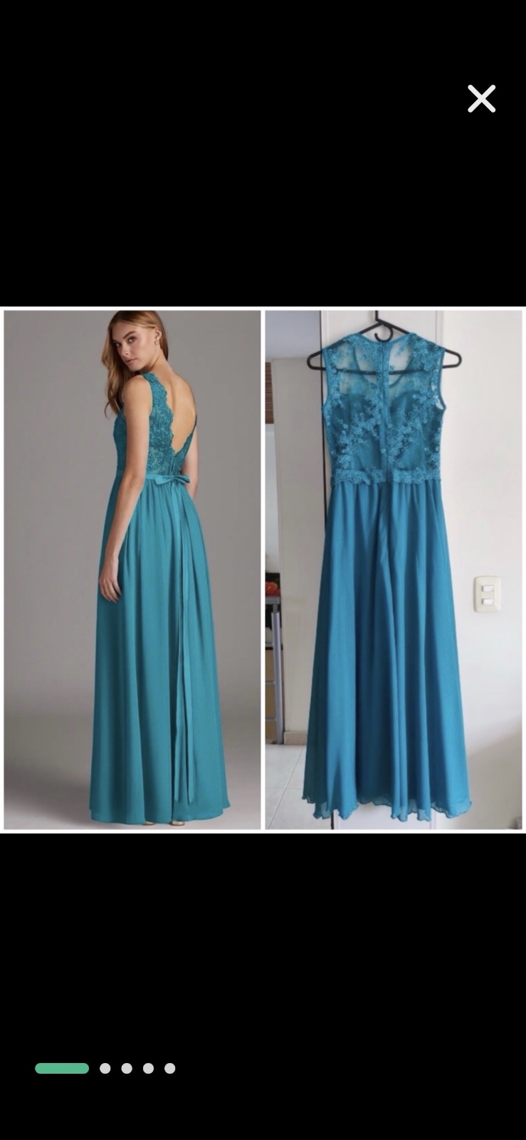 Robe de soirée bleu canard avec dentelle - Élégante et raffinée