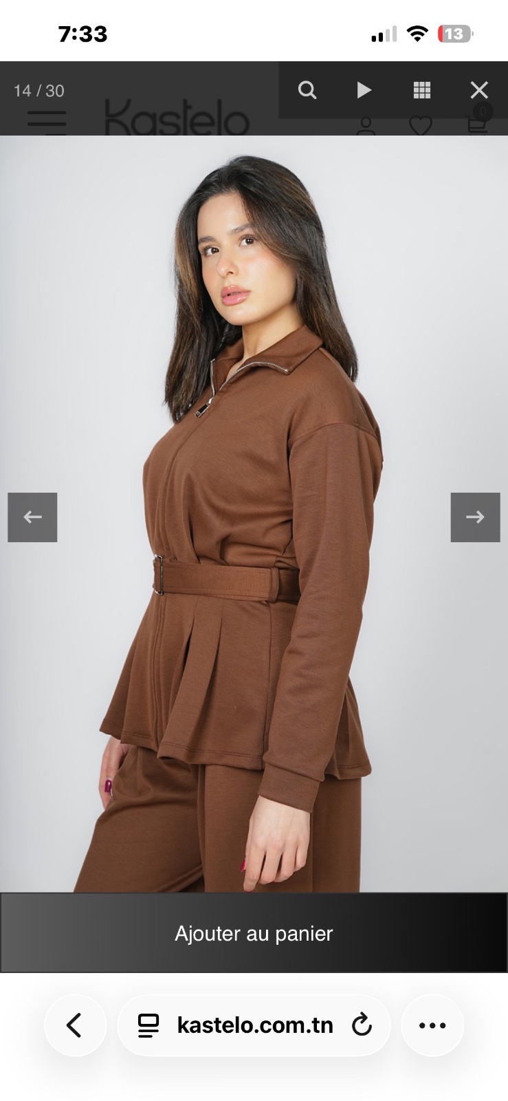 Veste Kastelo Zippée à Basque et Ceinture Ajustable - Col Montant