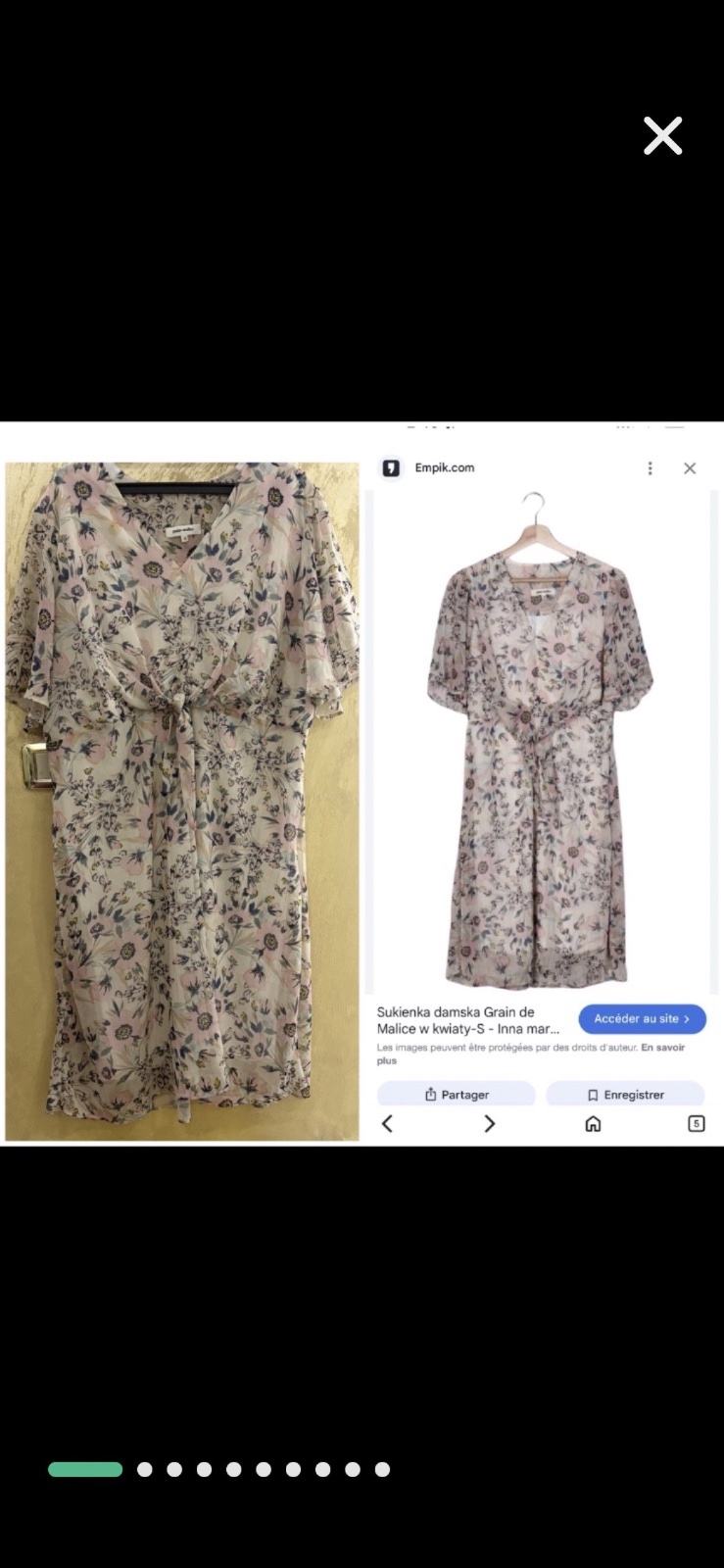 Robe évasée Grain de Malice avec un motif floral délicat dans des tons roses et violets sur un fond clair, rehaussée par un nœud décoratif sur le devant