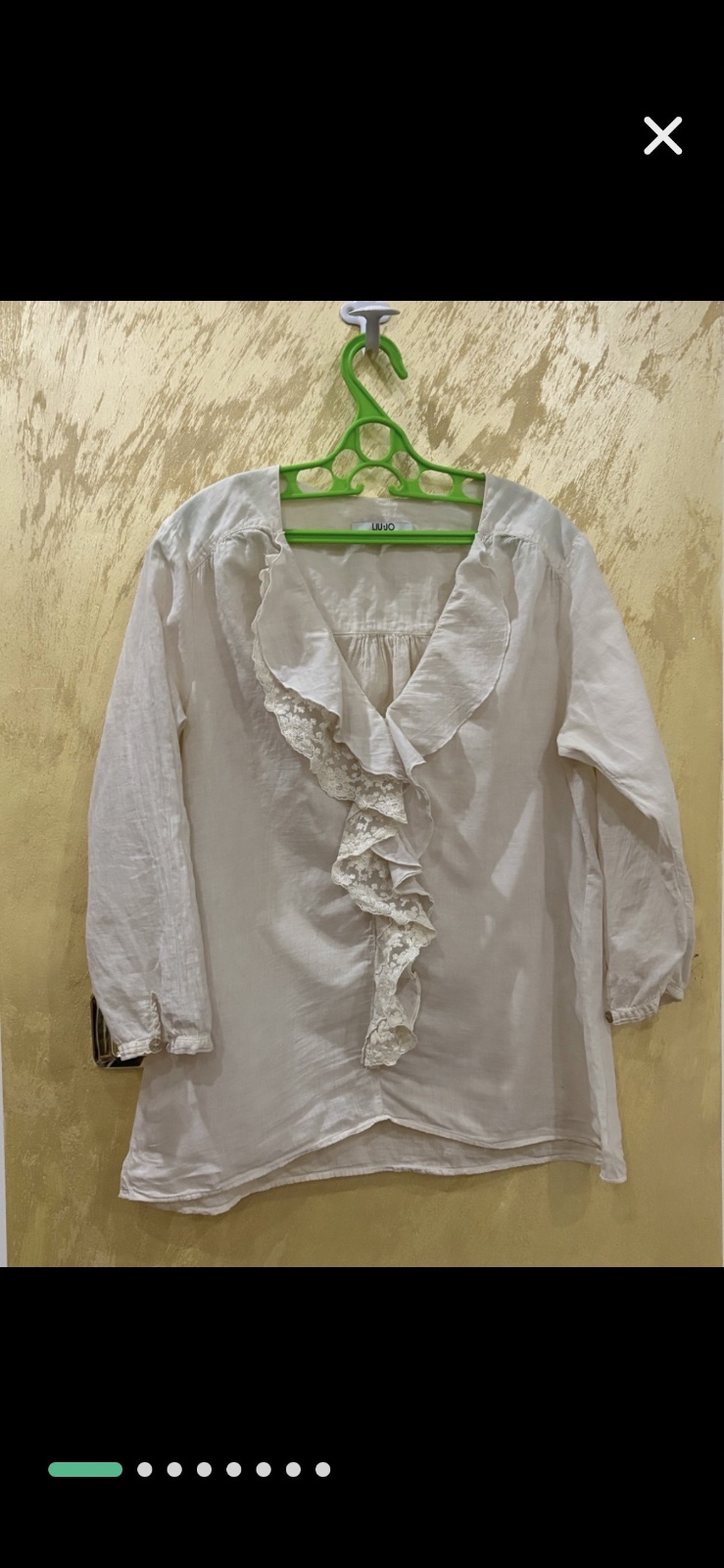 Blouse Liu Jo neuve en lin avec détails jabot à volants bordé de dentelle