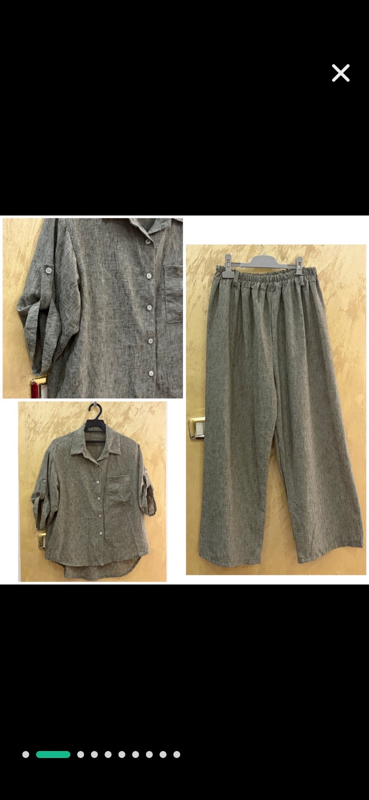 Set taupe composé d'une chemise à manches courtes ajustables et d'un pantalon large à taille élastique