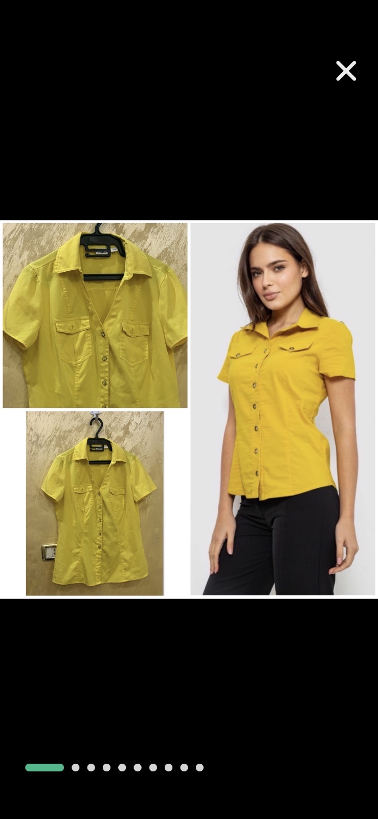 Blouse jaune à manches courtes, avec des poches sur la poitrine et une fermeture boutonnée de la marque Cato
