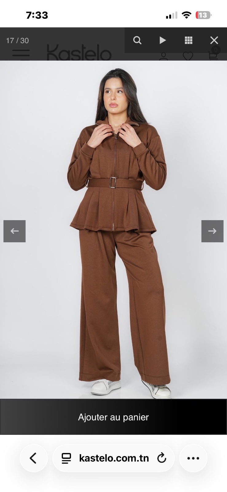 Set Kastelo Neuf : Veste Zippée à Basque et Ceinture Ajustable - Col Montant + Pantalon Large Fluide à Pinces et Taille Haute Élastiquée