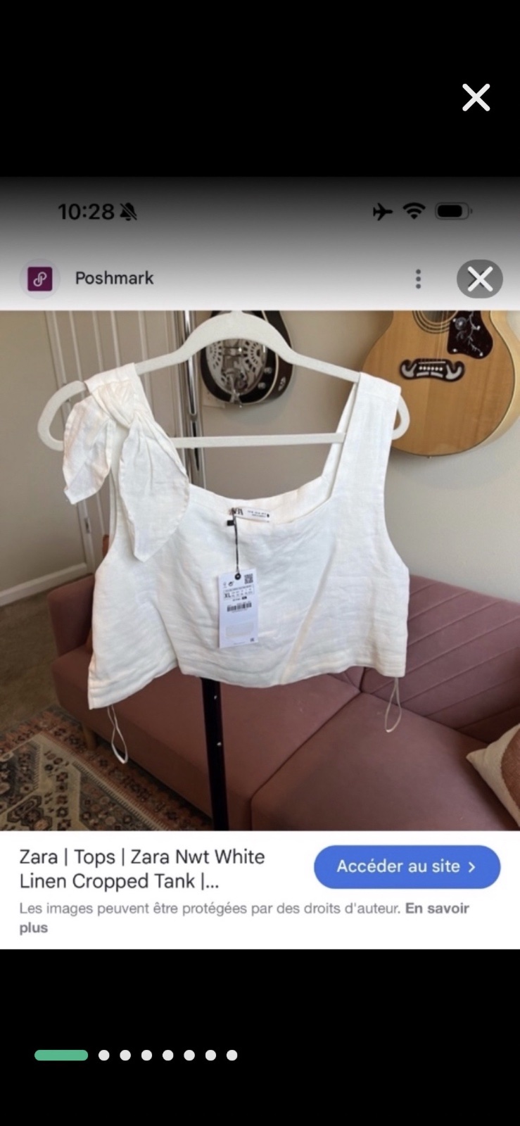 Crop top Zara blanc cassé en lin avec des détails de nœud neuf