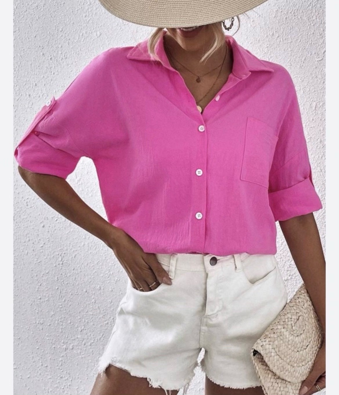 Chemise Primark rose vif en Lin