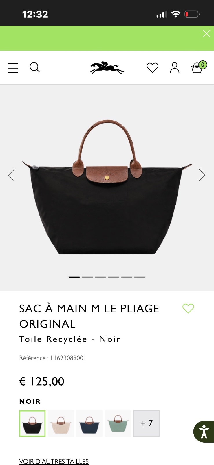 SAC À MAIN M LE PLIAGE ORIGINAL Toile Recyclée - Noir